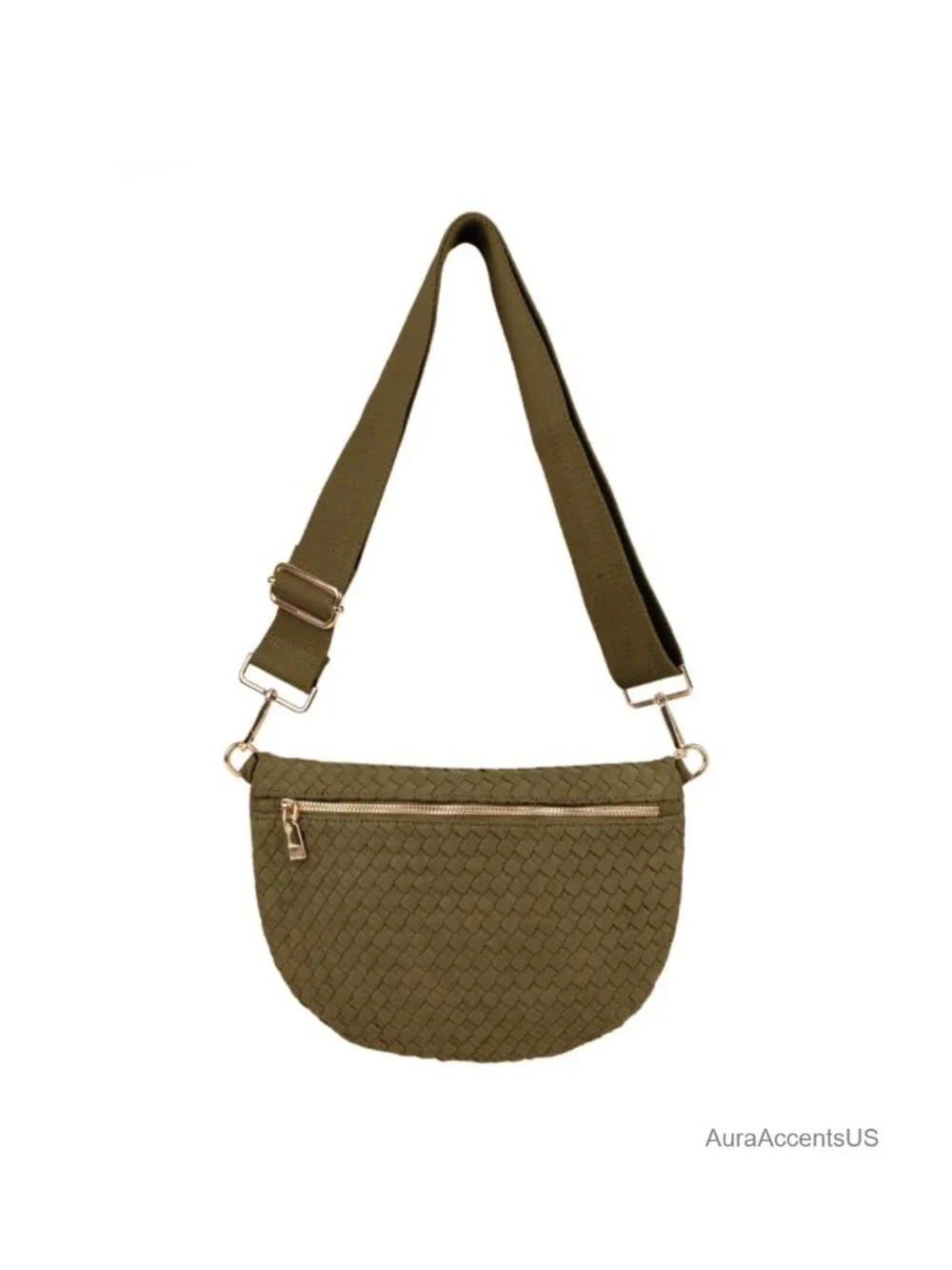 Woven Crossbody Bag with Adjustable Strap, Faux Suede